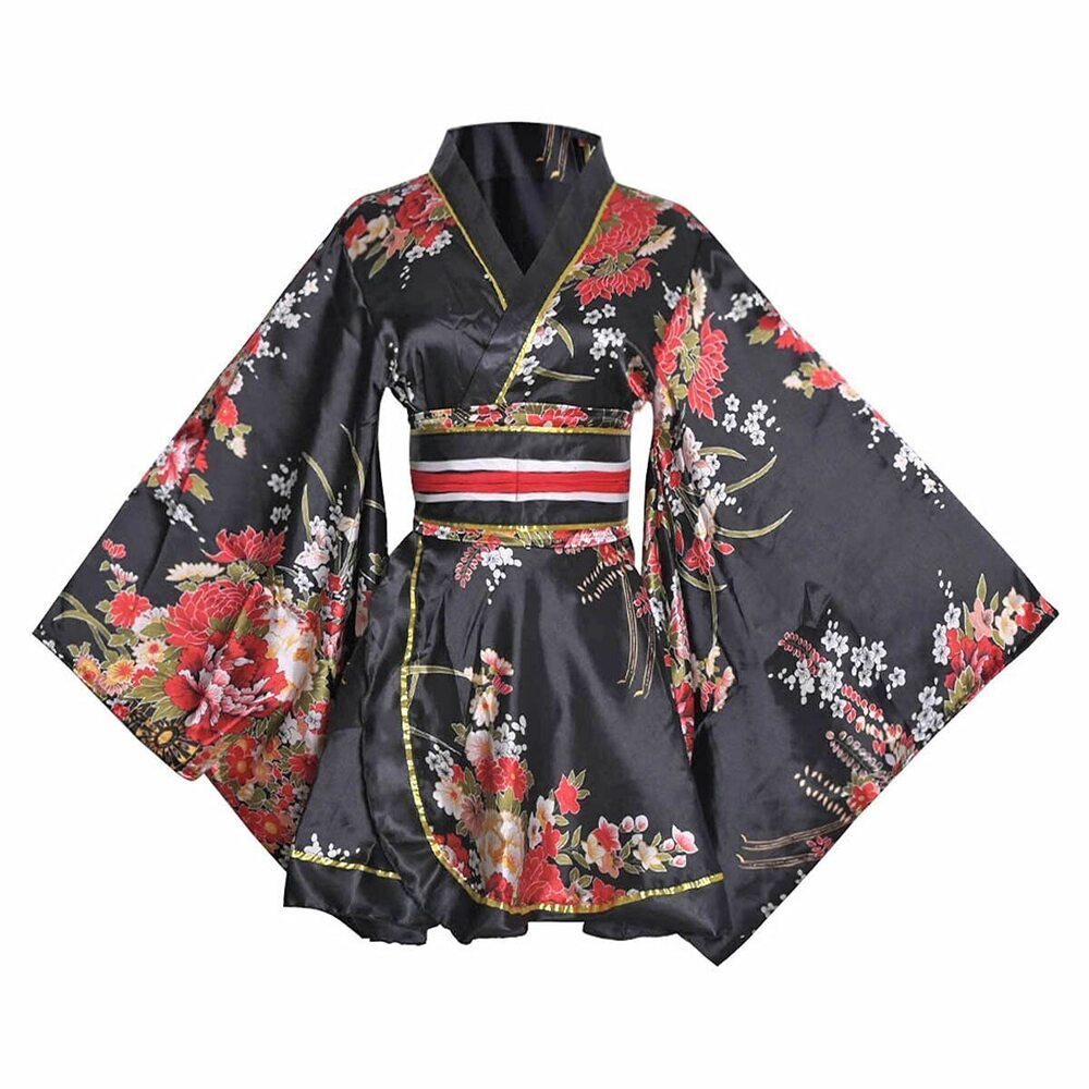 7257 Sexy Short Kimono Costume Robe Loose Floral Patten Dress Japanese